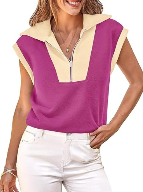 Sudadera tipo polo Fisoew de medio cierre y bloques de color