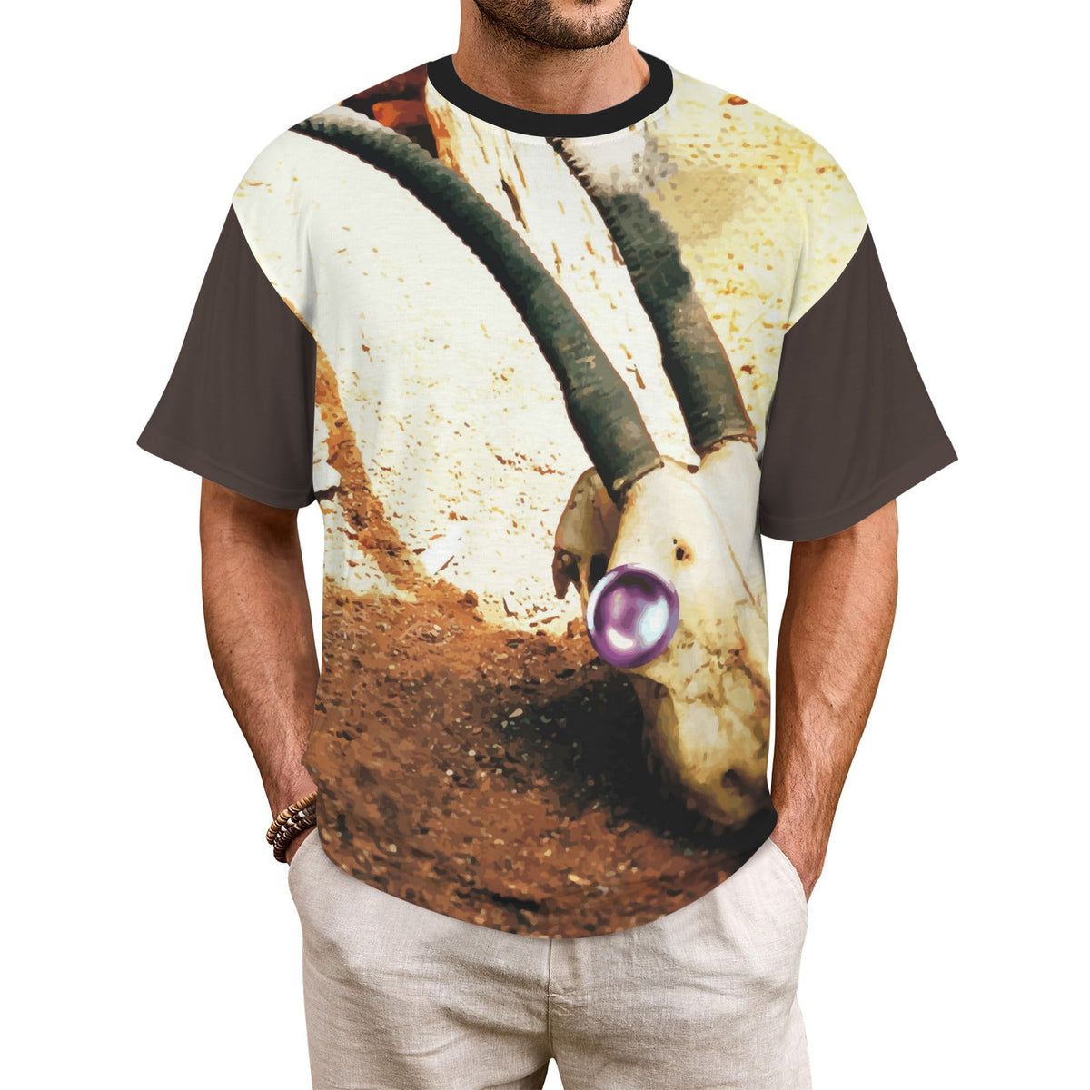 Skull with Jewel Eye Men's All Over Print Ribbed Collar T-shirt