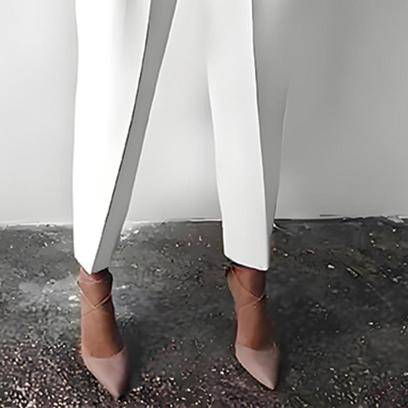 Conjunto de 2 piezas de color liso para mujer: top de manga larga y pantalón plisado para estar en casa
