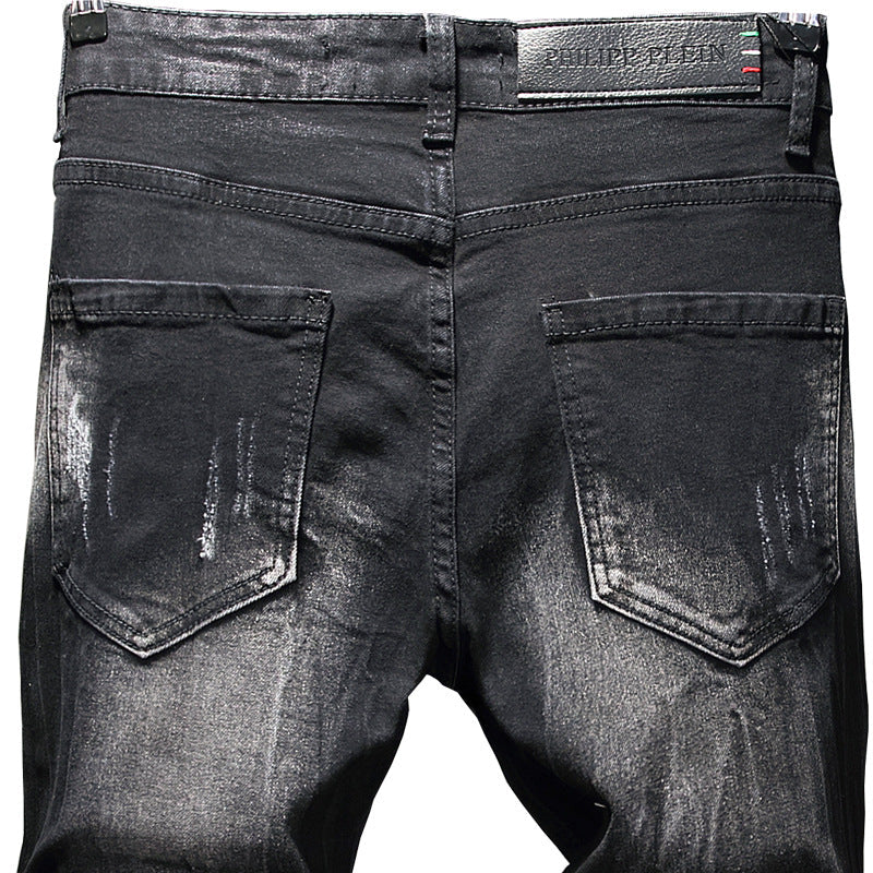 Men’s Urban Slim Fit Black Denim with Vibrant Multi-Color Graphic Art