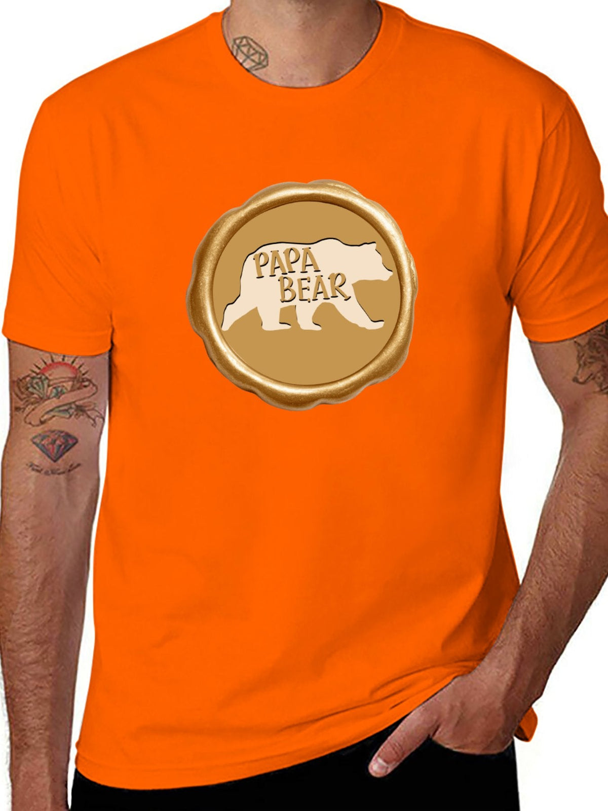Papa Bear Golden Seal Short Sleeve Graphic T-Shirt (Front Printing)