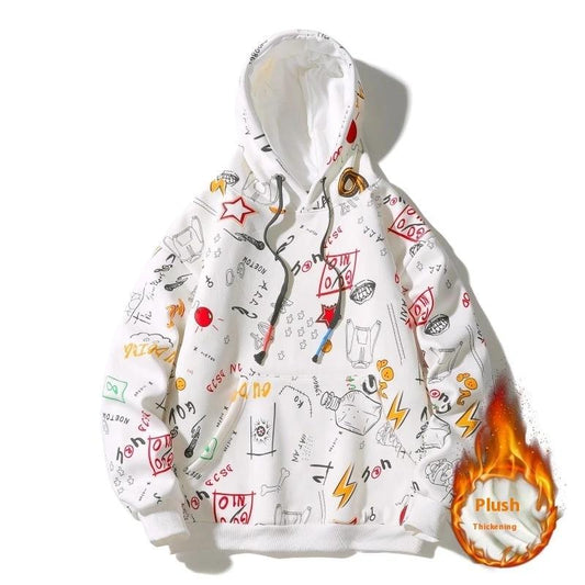 Men's Fleece-lined Graffiti Hooded Sweater