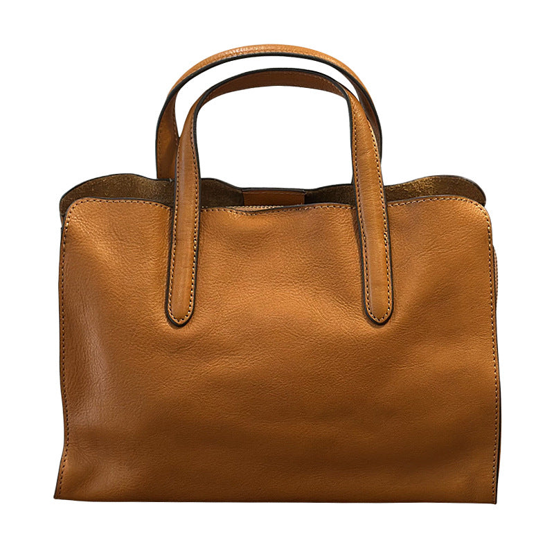 Womens Casual All-Match Tote Bag Made From Full-Grain Cowhide Leather