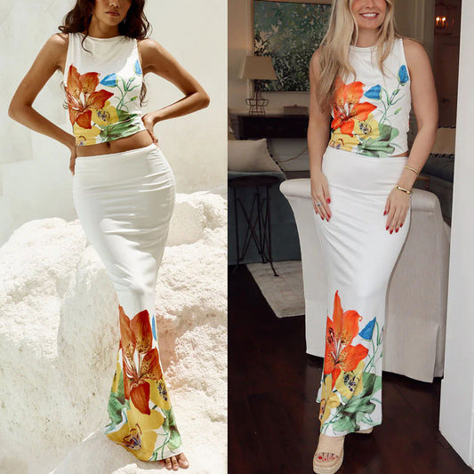 Positioning Flower Sleeveless Dress Two-piece Set See size chart under “more details”