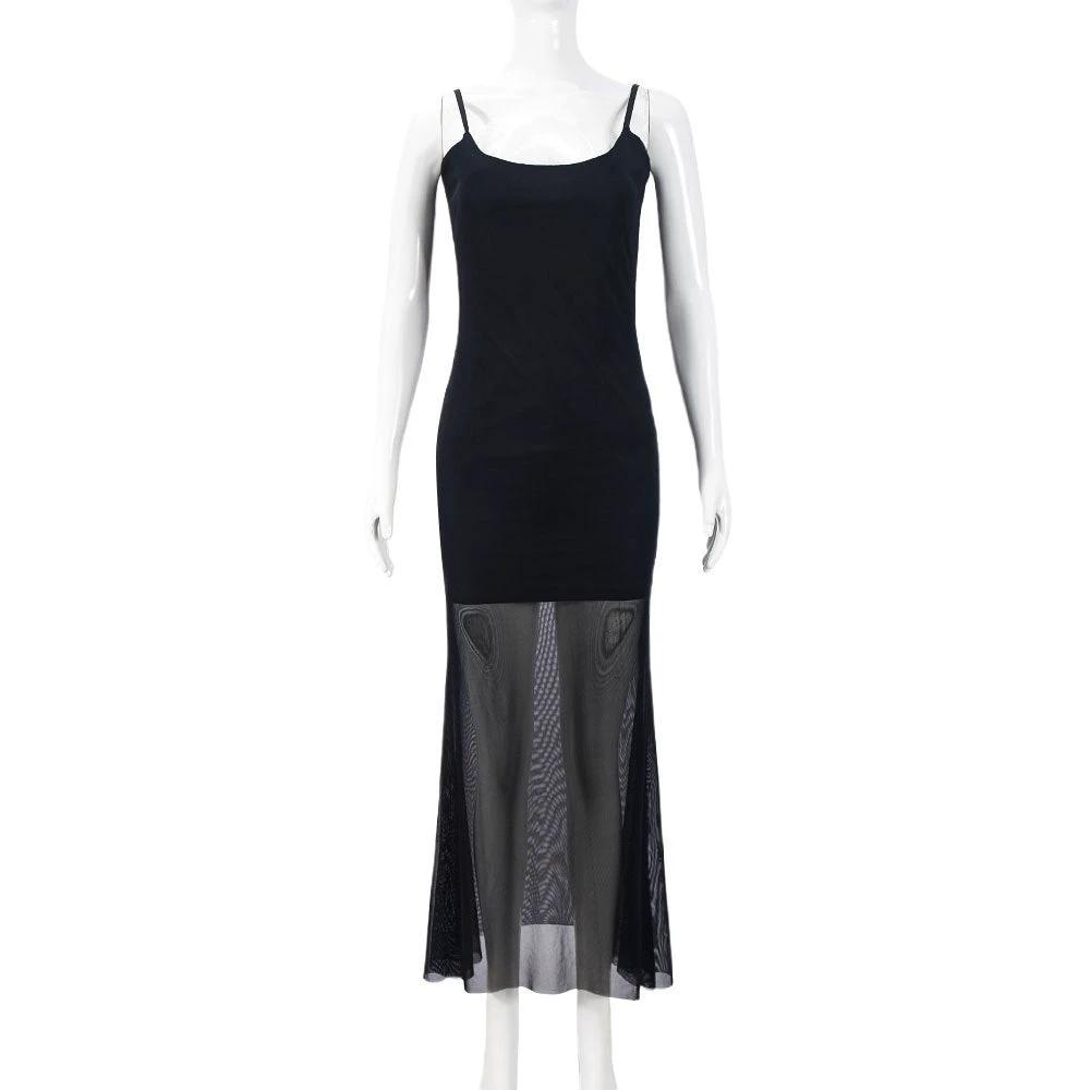 Cocktail Party Dinner High Mesh Double-layer U-collar Sling Slim Fit Dress