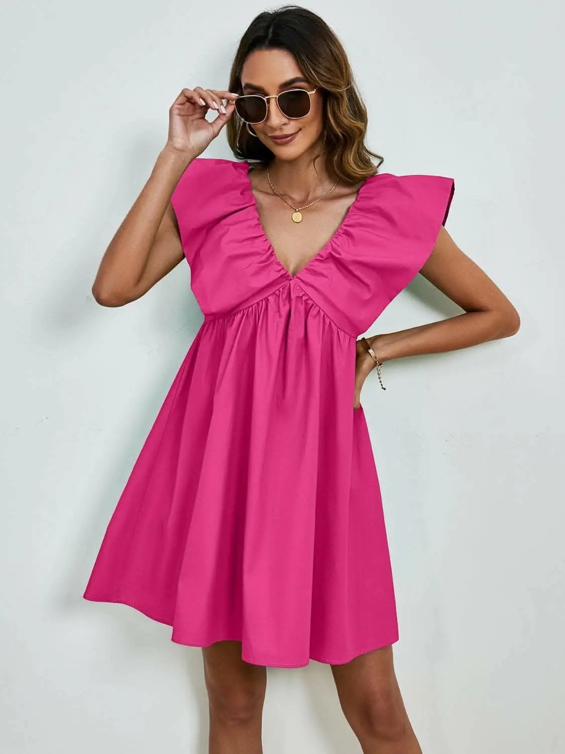 Dresses Trendsi V-neck cap sleeve mini dress