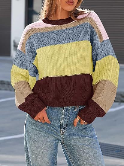 European And American Cross-Border Sweaters, Amazon Color-Blocked Striped New Style Pullover Lazy Style Sweater, Autumn And Winter Fashion Casual Top
