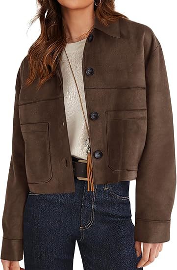 Women's Faux Suede Short Jacket Lightweight Casual Winter Autumn Outerwear Clothing