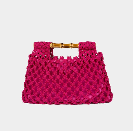 Hollow-out Bamboo-Section Handle Handwoven Small Square Bag