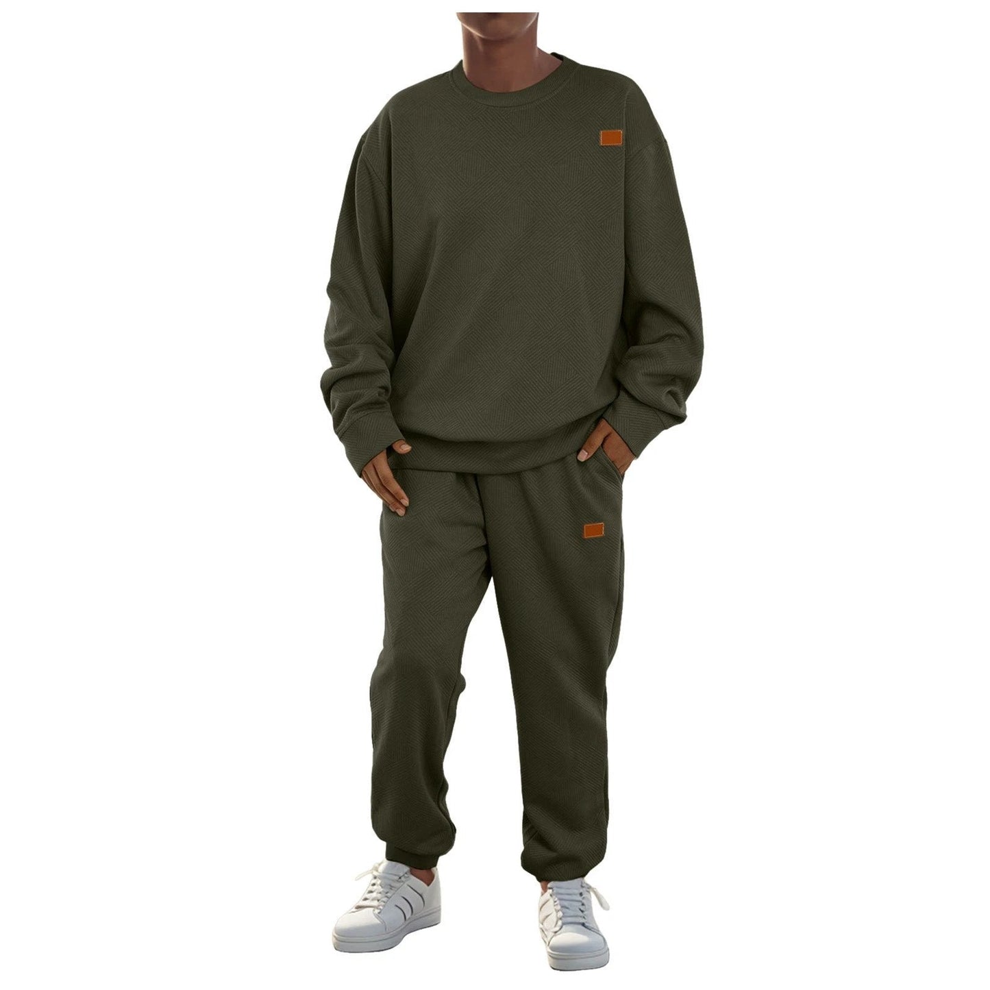 Men's Sports Casual Round Neck Jacquard Two-piece Knitted Sweater Set