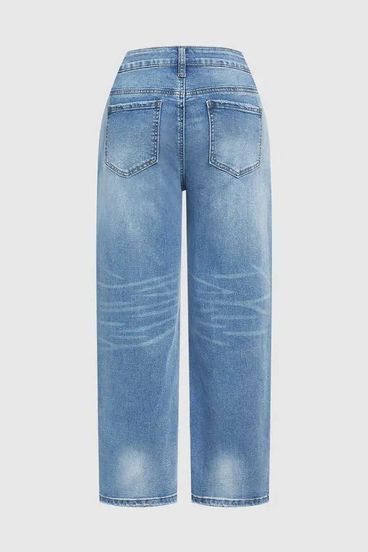 Pantalones Vaqueros Boyfriend de Tiro Bajo y Cortos para Mujer, Vaqueros de Pierna Recta de Corte Holgado con Bajo Deshilachado, Pantalones Casuales de Lavado Claro. Ver tabla de tallas en "más detalles".