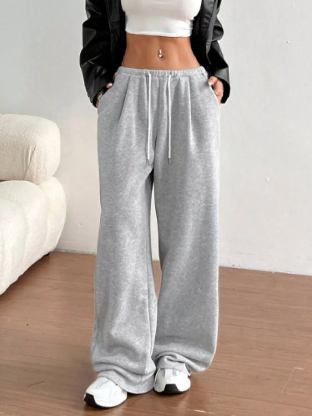 Casual Drawstring High Waist Wide Leg Sweatpants