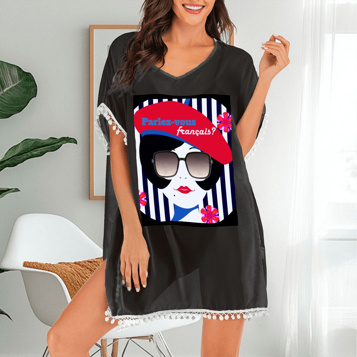 Women's Parlez-vous Francais French Girl Chiffon Beach Coverup (Made in USA)