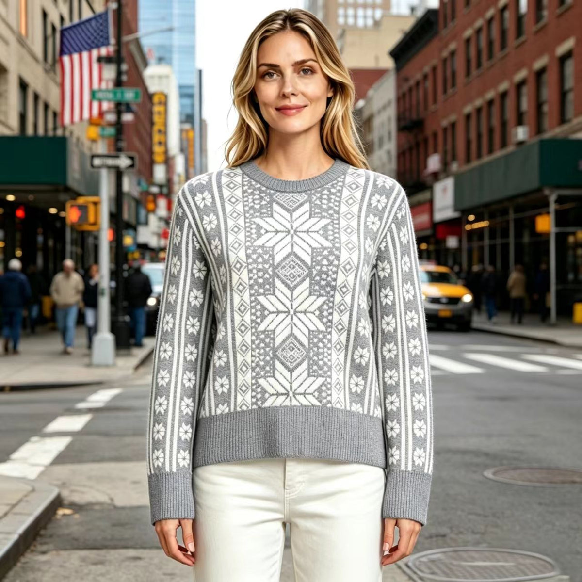 Fair Isle Snowflake Jacquard Sweater For Women