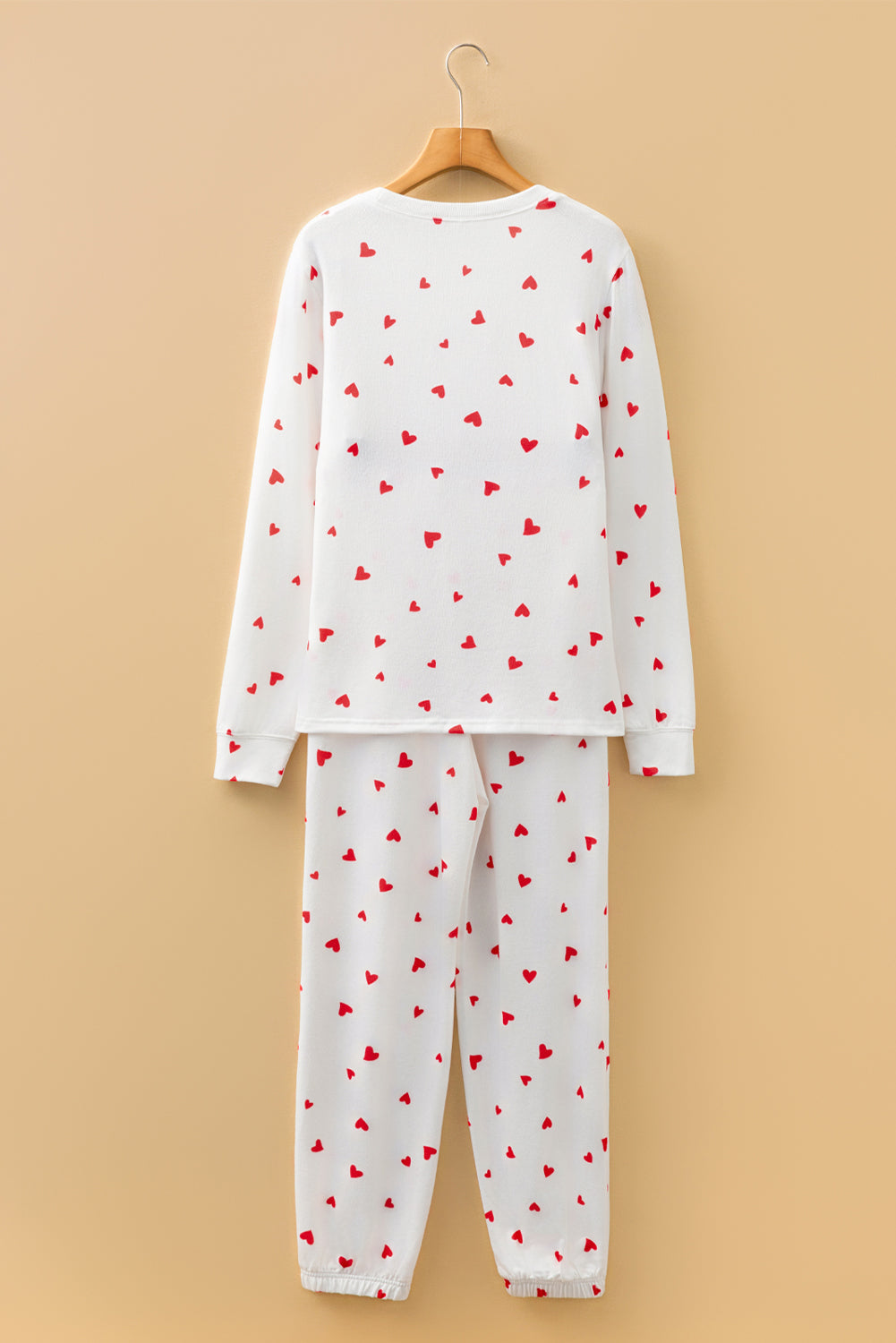 Conjunto de pantalón de salón con cordón y top de manga larga con estampado de pequeños corazones rojo fuego