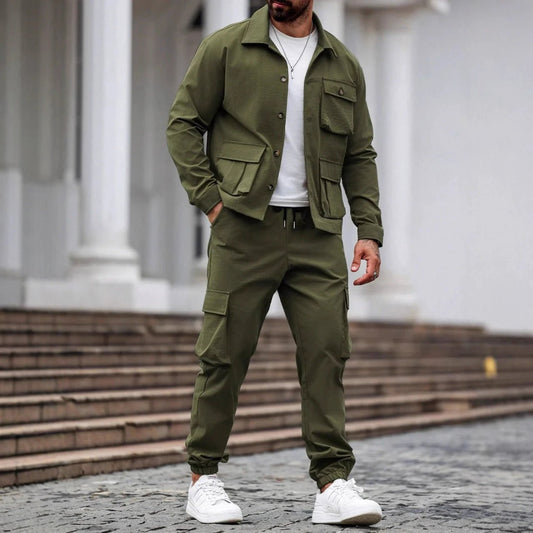 Traje de pantalones de múltiples bolsillos para hombre, estilo vintage, chaqueta pesada transfronteriza
