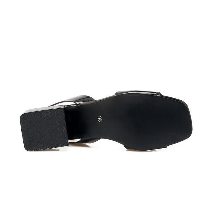 Women's Patent Leather Buckle Mid-Heel Open-Toe Shoes