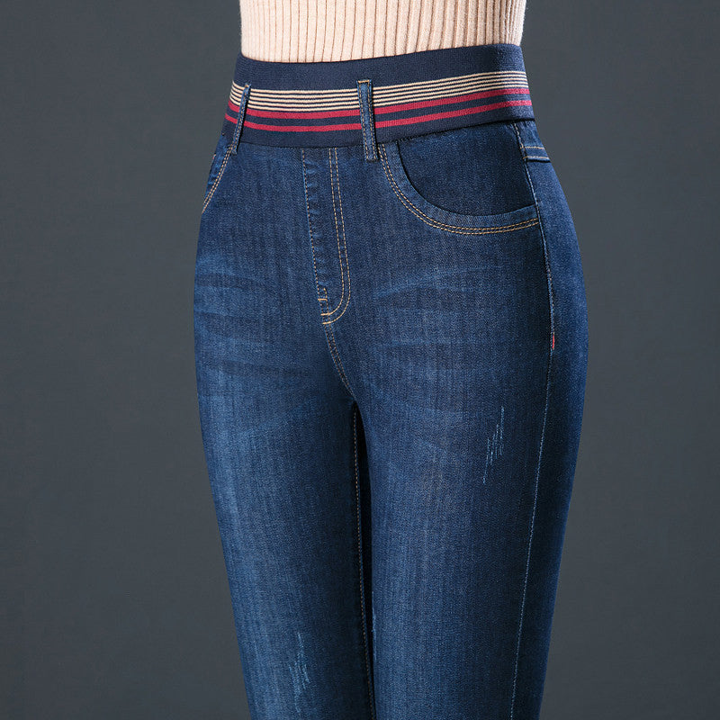 Elastic Waist Autumn And Winter Plus Velvet Padded Jeans