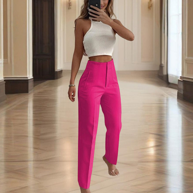 Pantalones de mujer de tiro alto y pierna recta