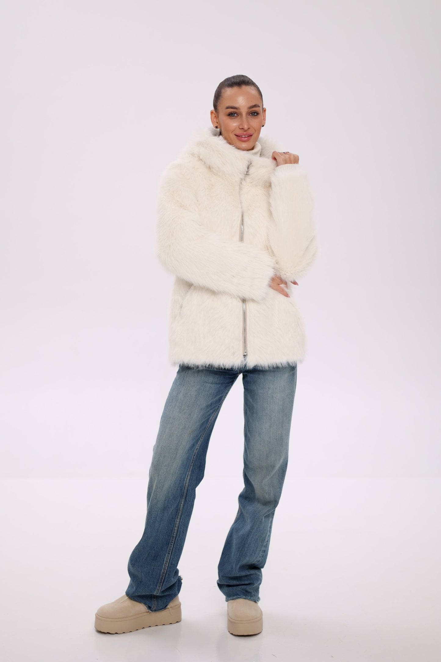 ⇆ Chaqueta Reversible con Capucha de Mezcla de Lana