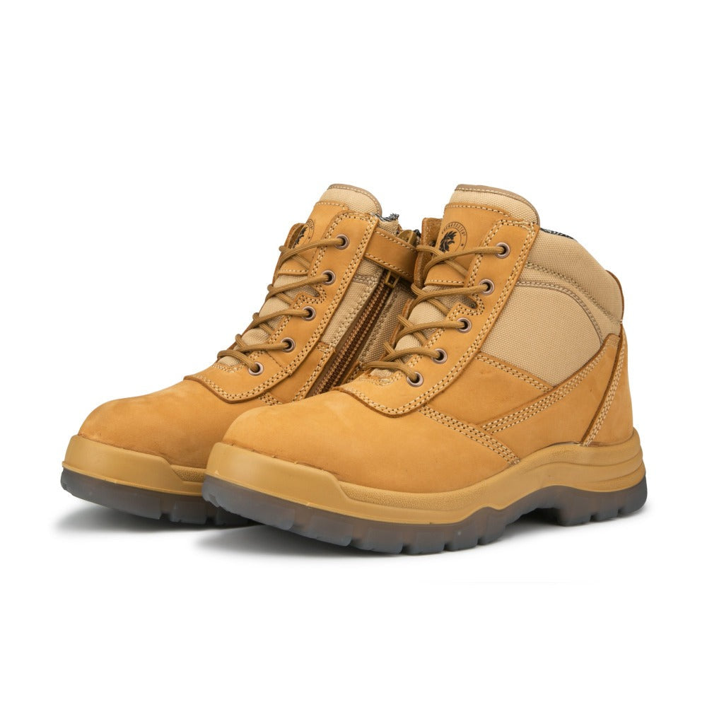 Botas de trabajo de cuero con puntera de acero y cremallera lateral de 6 pulgadas ROCKROOSTER Cortez Tan AK050