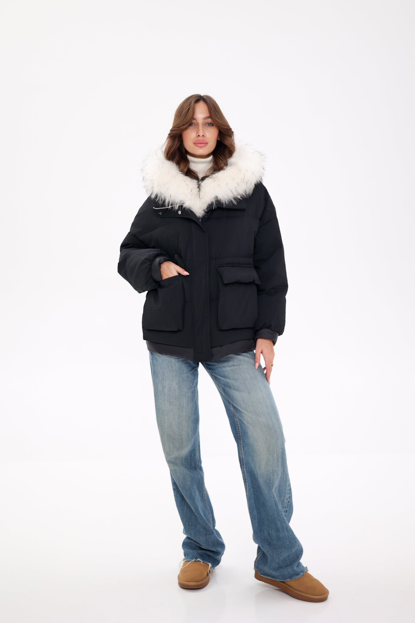 Parka de piel auténtica de zorro ártico con relleno de plumón