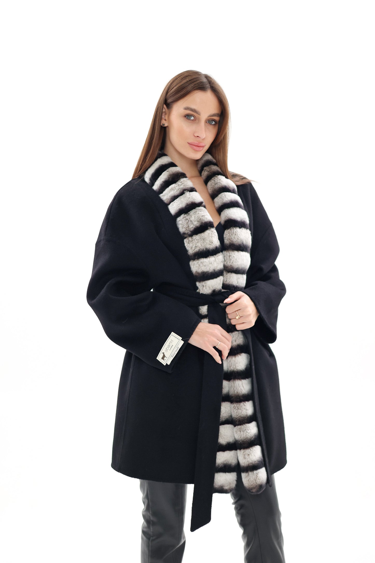 Abrigo de lana de cachemira italiano de piel de orylag francés genuino 85cm