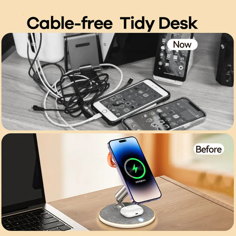 Remax 3 in 1 Magnetic Wireless 15W Charger Stand For iPhone 14 13 12 Pro Airpods Phone Fast Charge Dock Station For Apple Watch