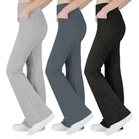 BIG ELEPHANT Girls Flare Leggings with Pockets Kids Bootcut Yoga Pants High Waisted Bell Bottoms for Dance - # GIAA23410027