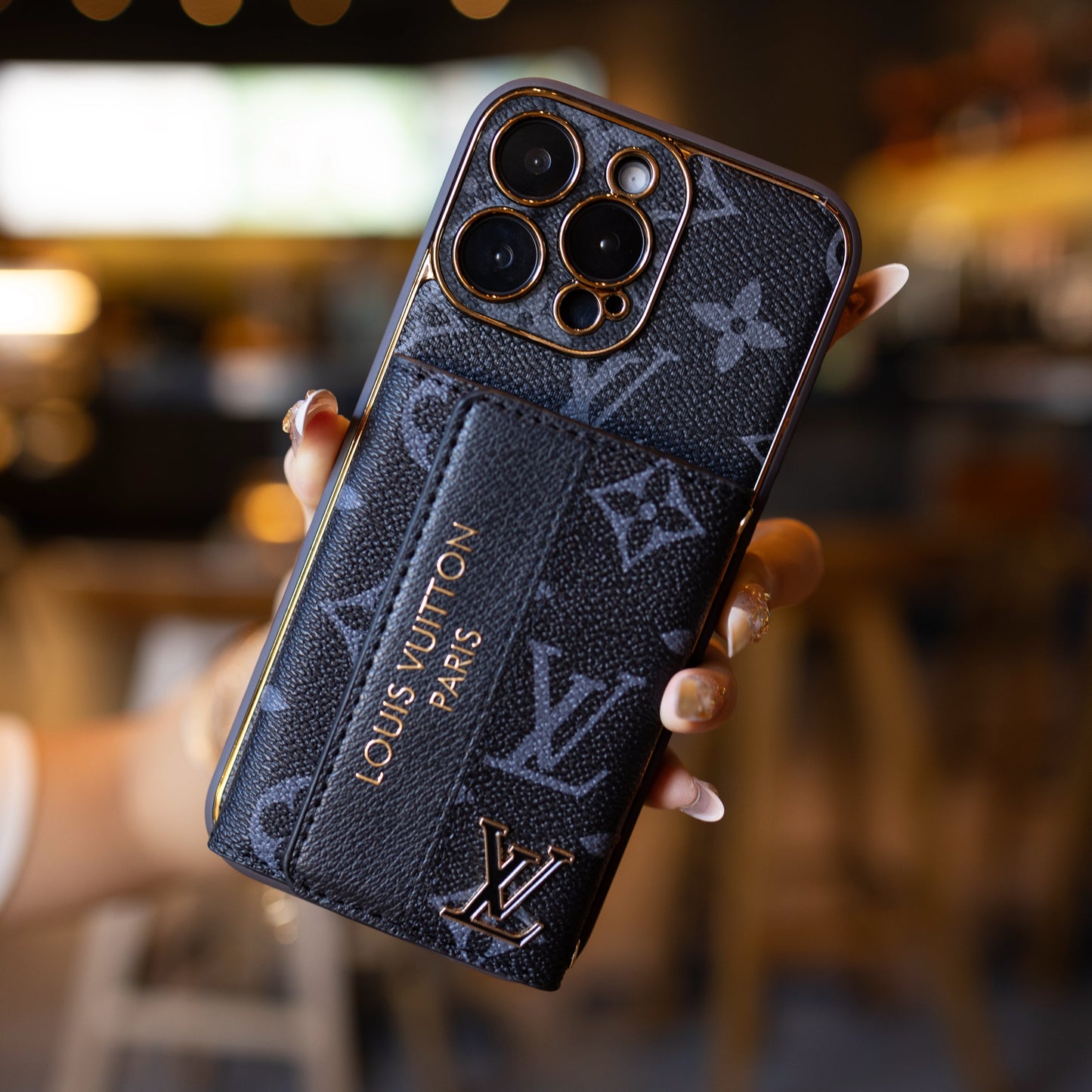 Estuche de teléfono con tarjetero de lujo, nuevo clásico