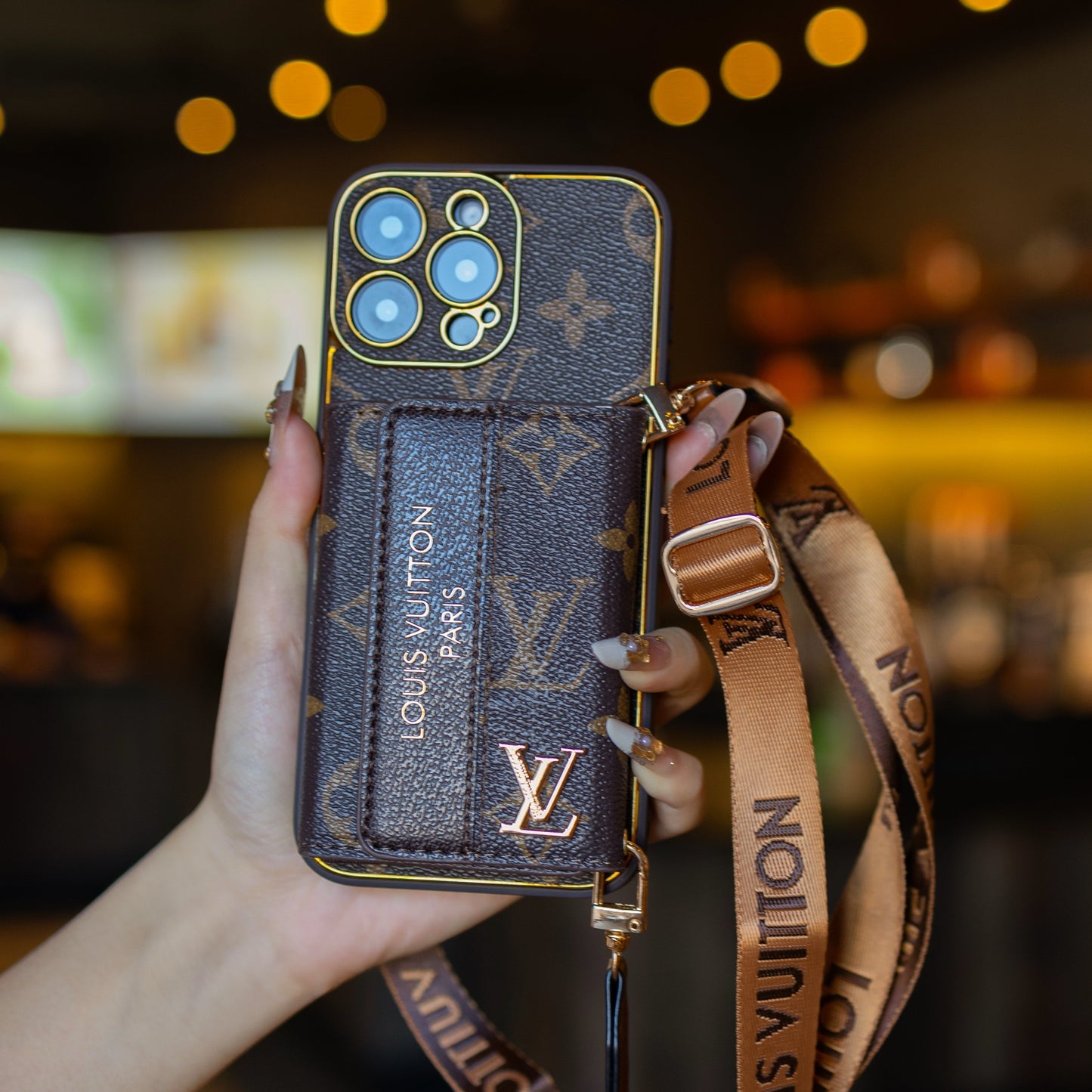 Estuche de teléfono con tarjetero de lujo, nuevo clásico