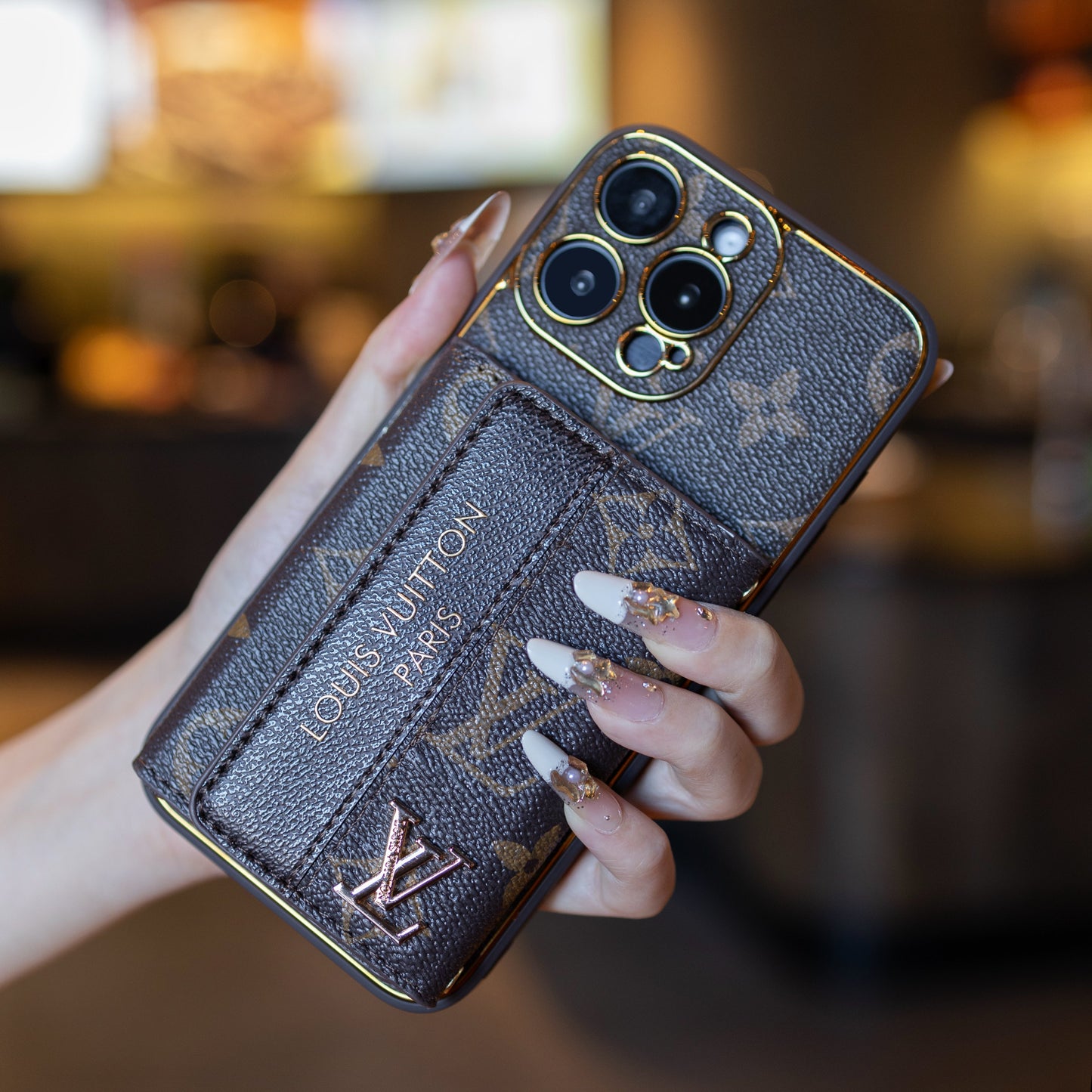 Estuche de teléfono con tarjetero de lujo, nuevo clásico