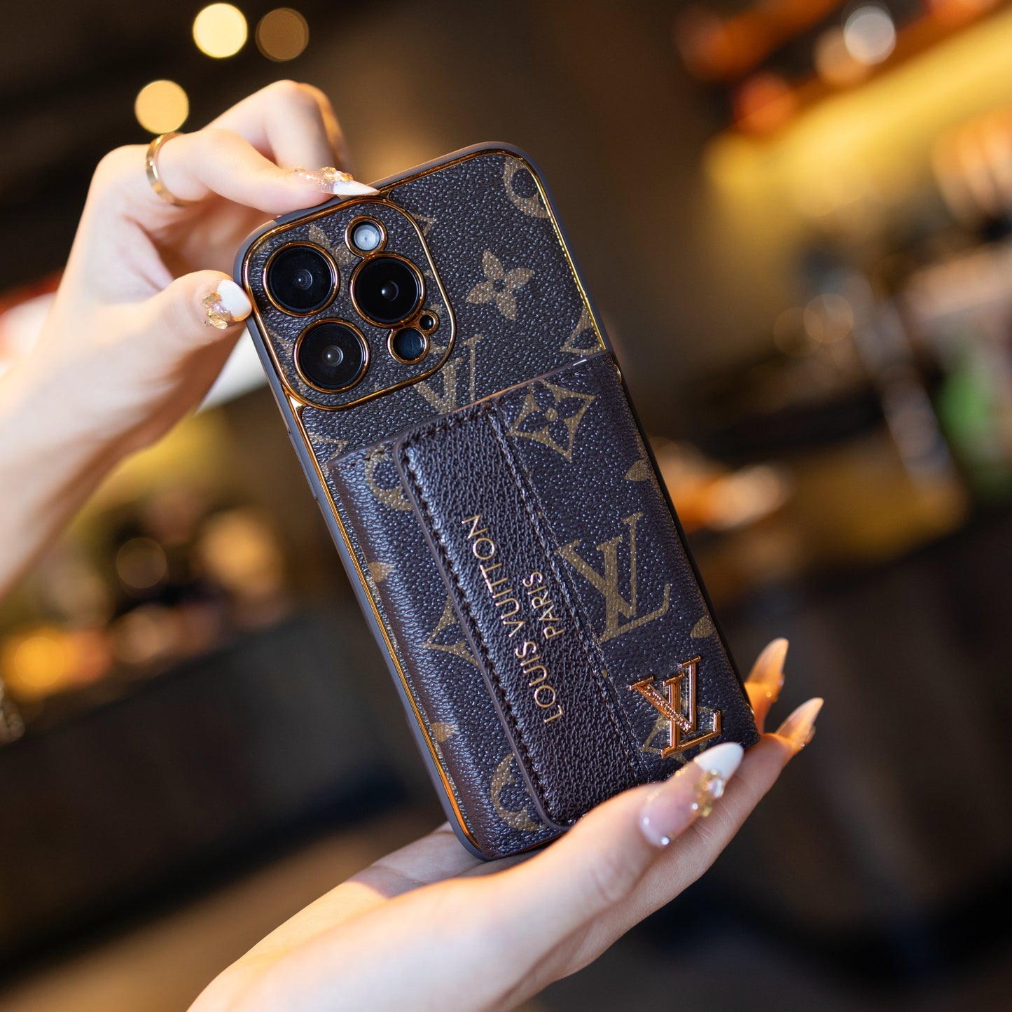 Estuche de teléfono con tarjetero de lujo, nuevo clásico