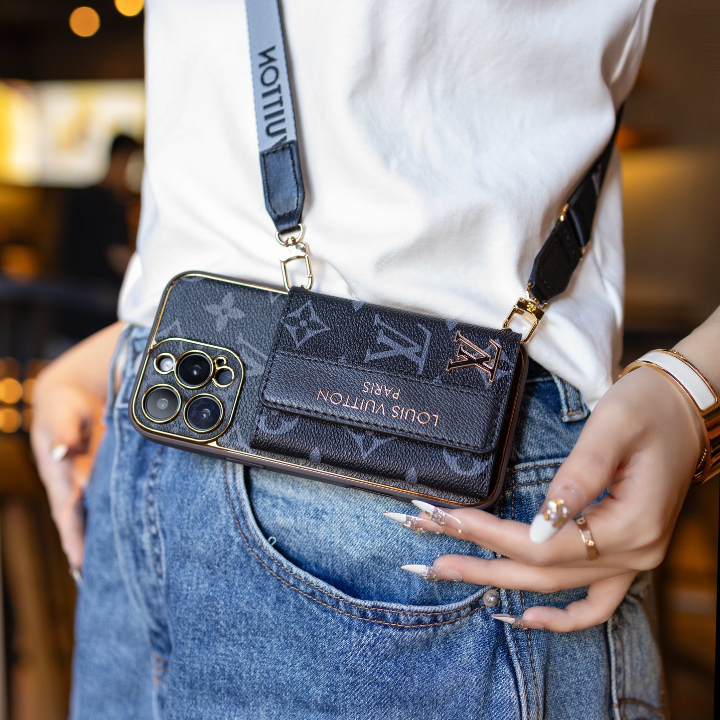 Estuche de teléfono con tarjetero de lujo, nuevo clásico
