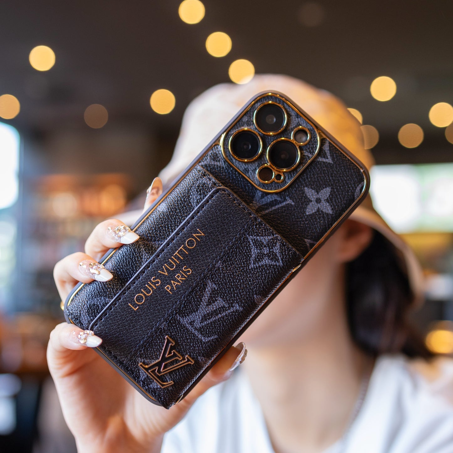 Estuche de teléfono con tarjetero de lujo, nuevo clásico