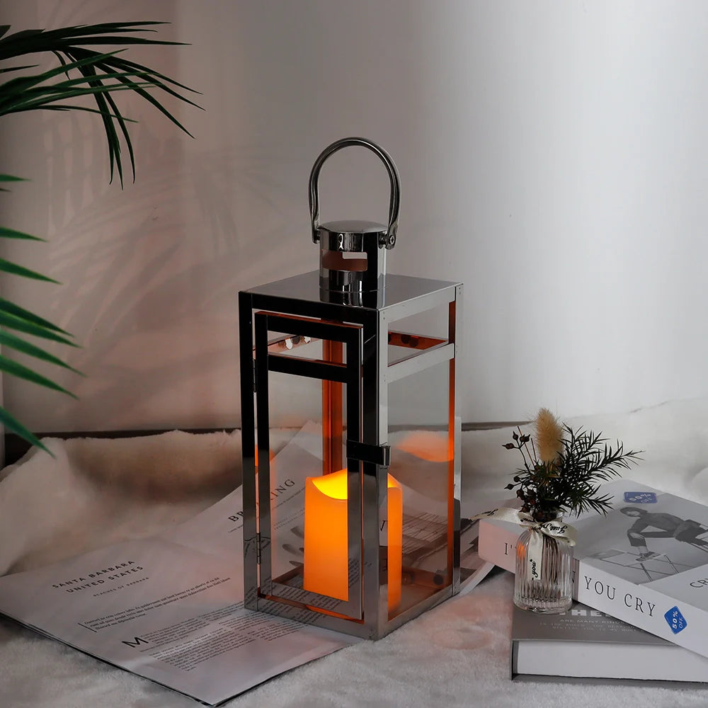 12'' High Metal Decorative Candle Lantern (Silver)