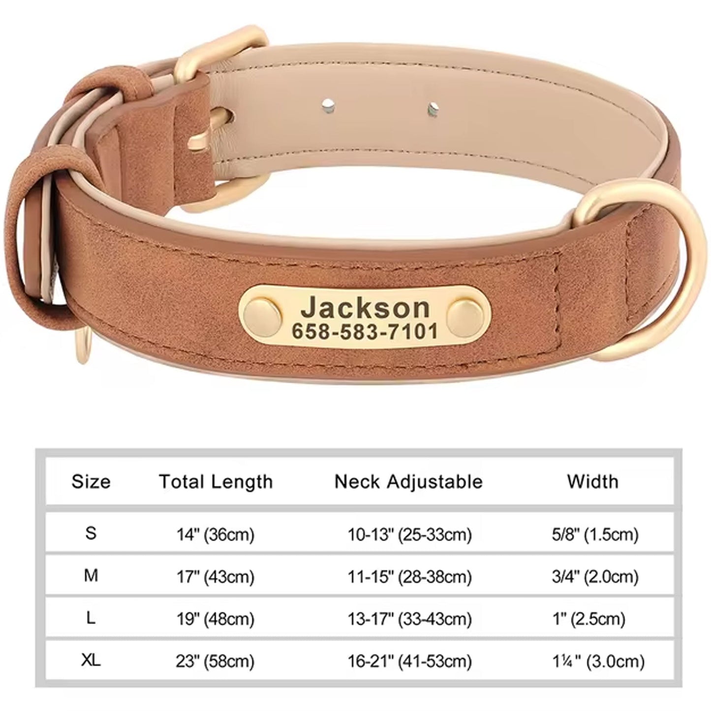 Personalized Dog Collar, Custom Engraved PU Leather Dog Collars, Free Engraving ID Tag Nameplate For Small Medium Large Dogs - C1502