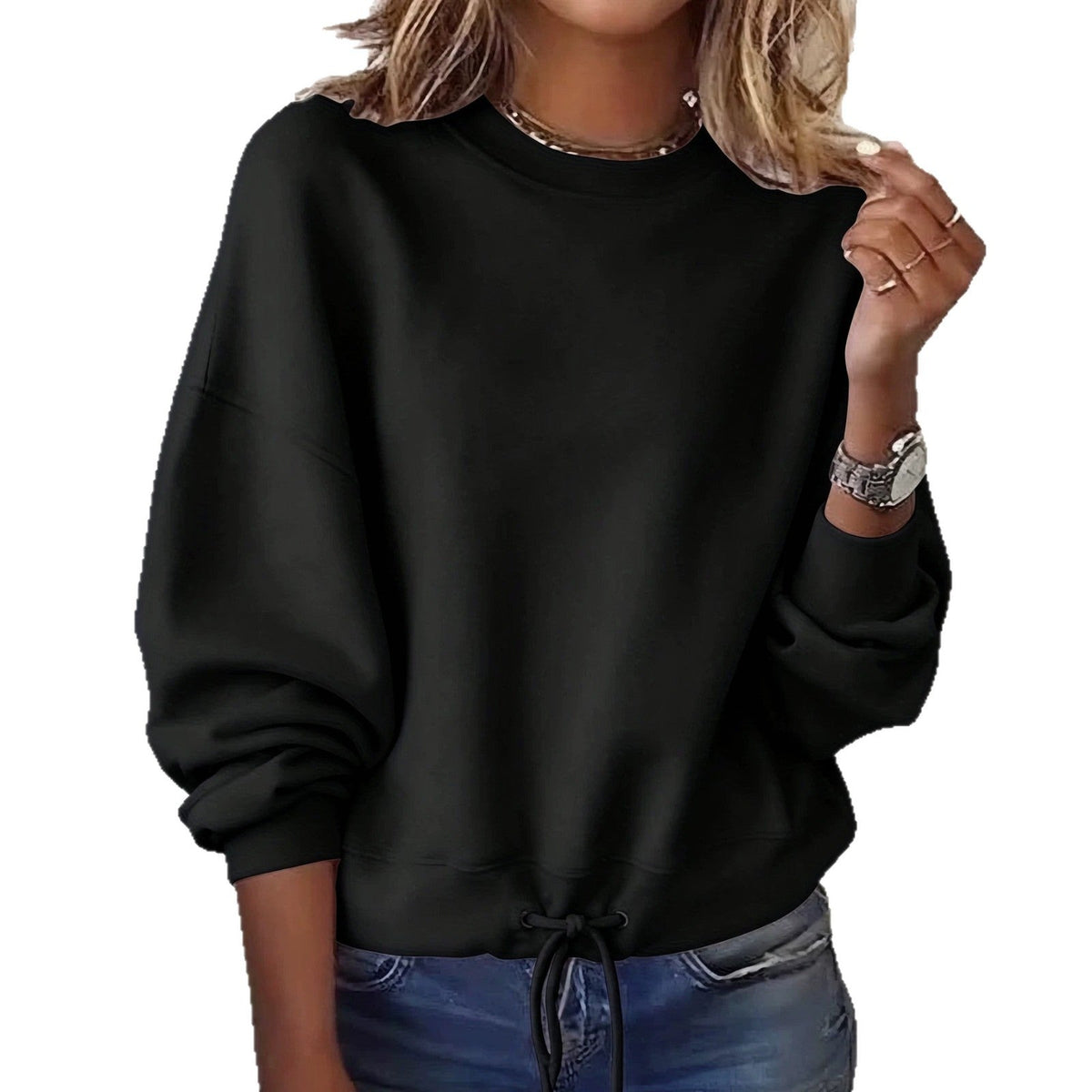 Women's Solid-color Crew-neck Long-sleeve Sweatshirt