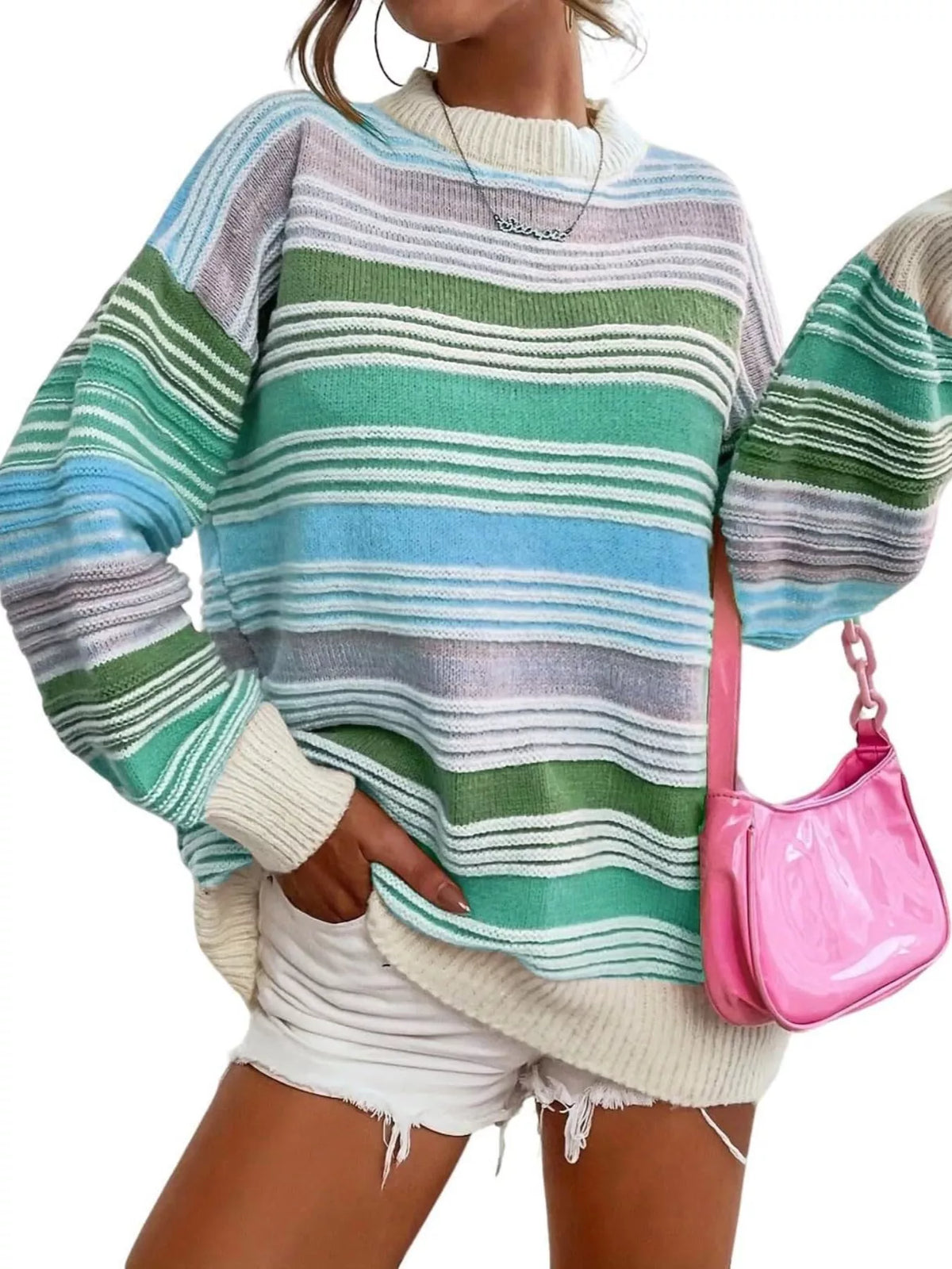 Rainbow Striped Drop Shoulder Oversized Sweater
