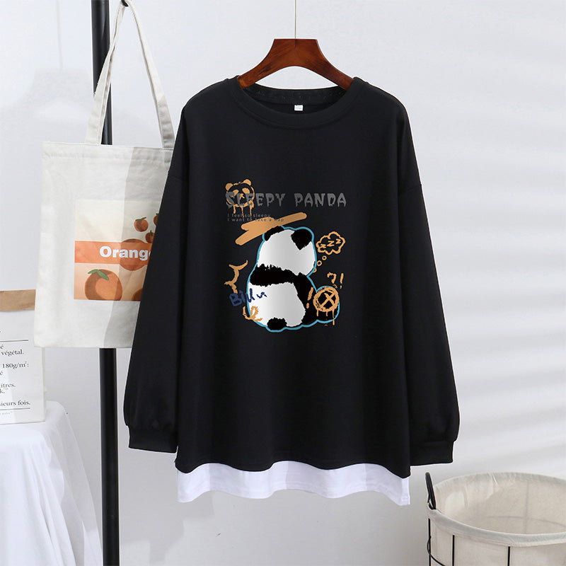 Women's Trendy Sweater Thin Loose Plus Size Fake Two Piece Top See size chart under “more details”