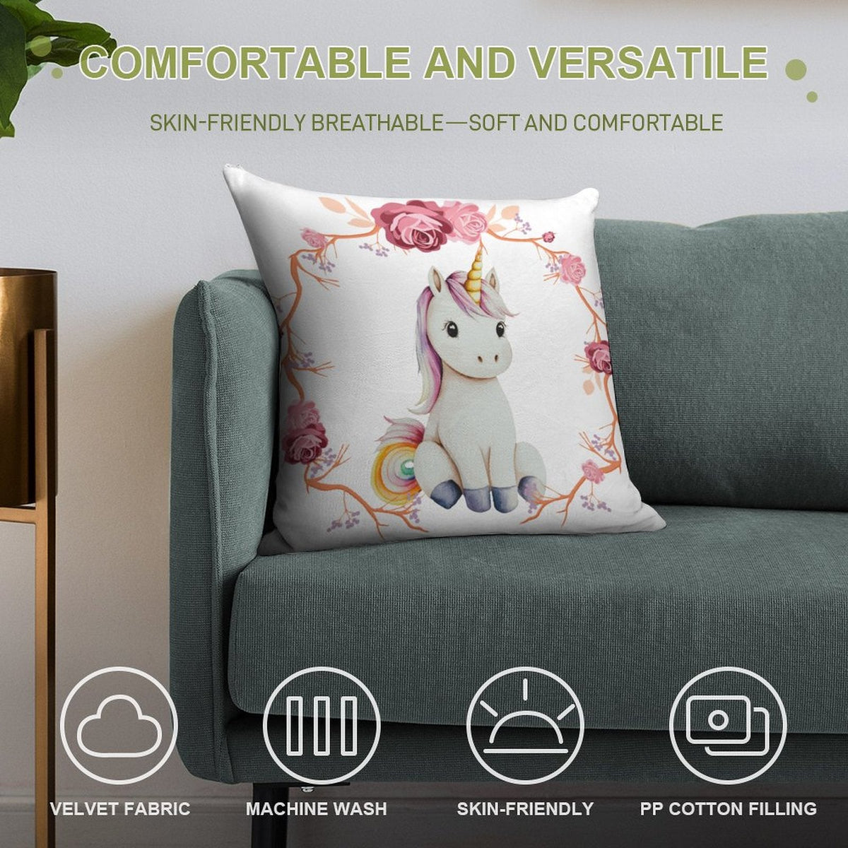 Baby Unicorn with Pink Roses 2-Piece Ultra-Soft Pillowcase Set - 18" × 18"