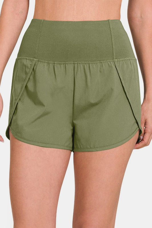 Pantalones cortos deportivos Zenana de talle alto con bolsillo trasero con cremallera
