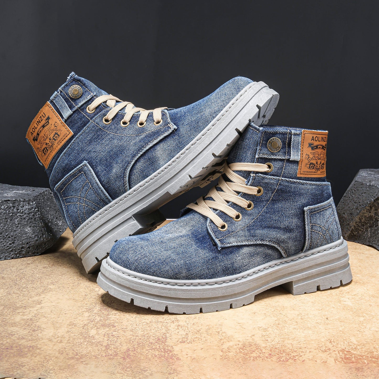 Denim High-Top Casual Boots