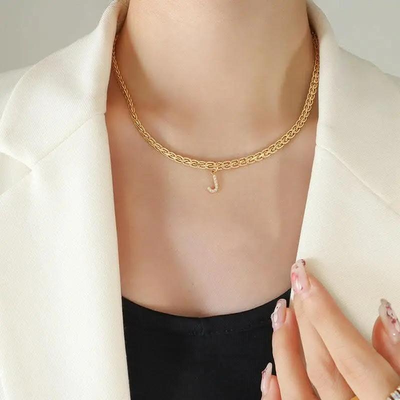 T-Shirts Trendsi Necklaces - Brass zircon letter pendant necklace