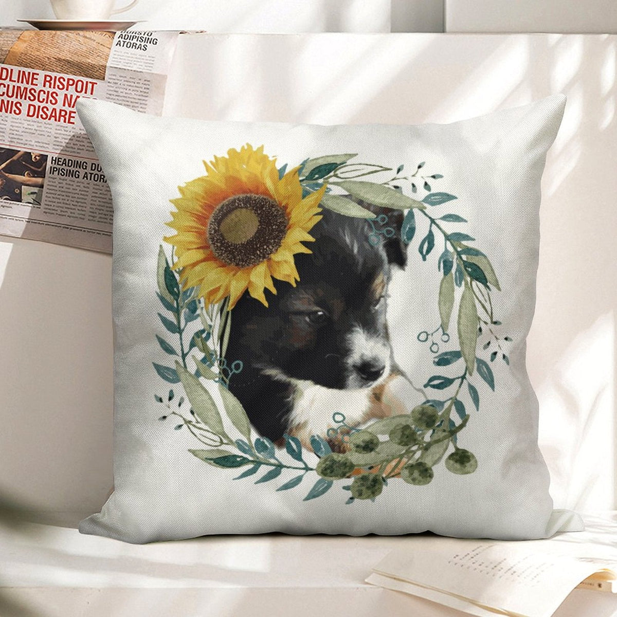 Cute Black Puppy Linen Pillowcase - 18"×18