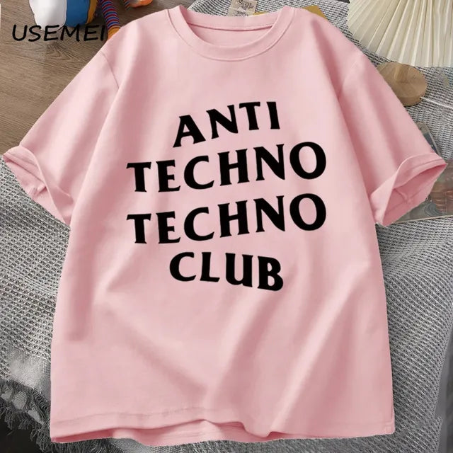 Funny Anti Techno Club Graphic Oversized T-Shirt