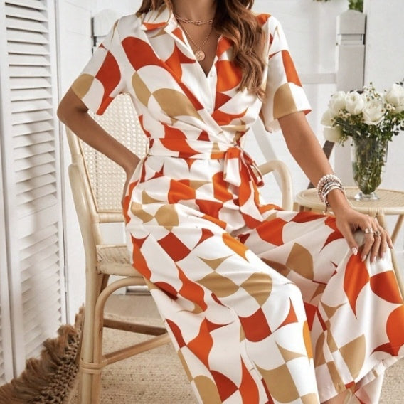 Mono camisa de mujer con estampado de patrón geométrico y cordones