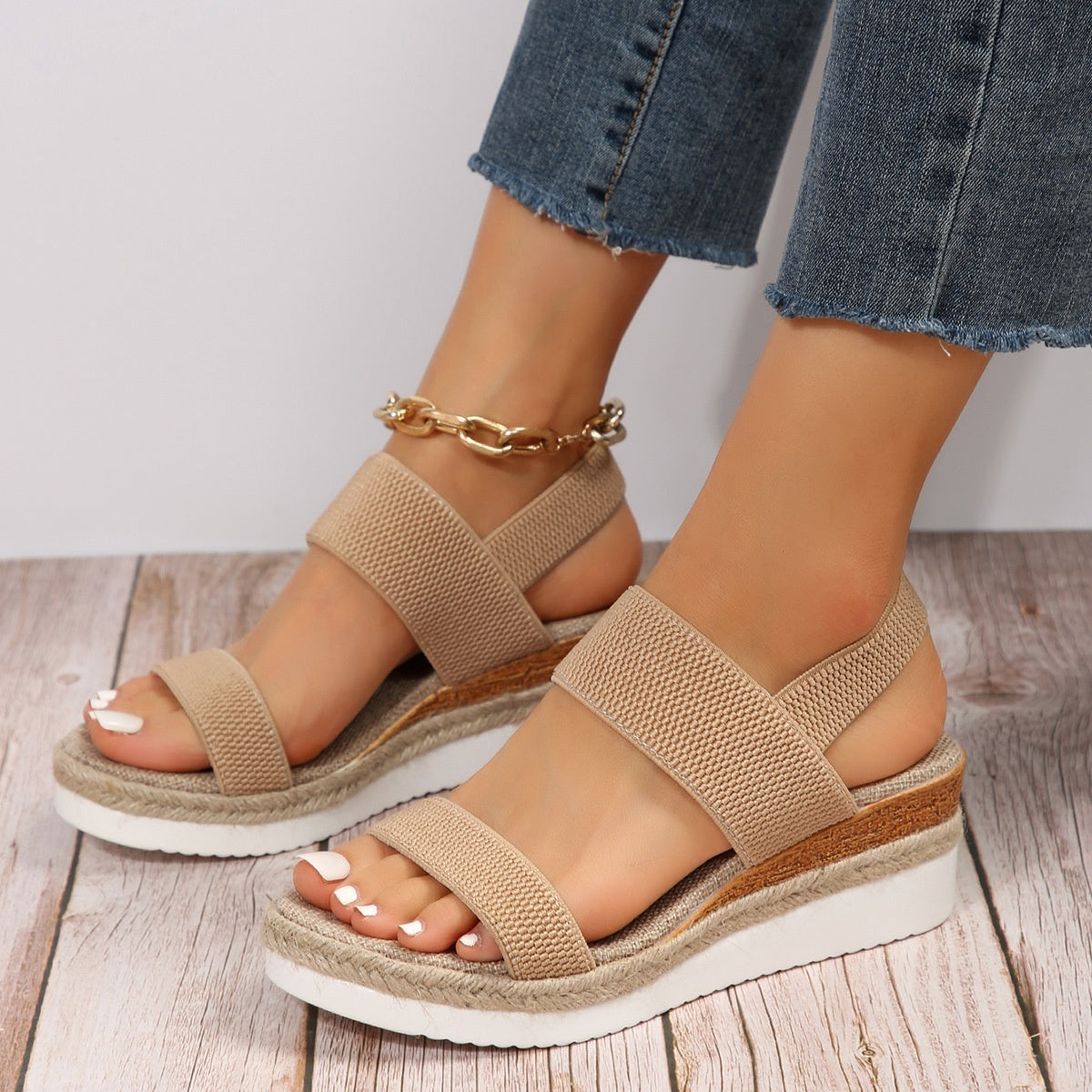 Peep Toe Plus Size Buckle Wedge Sandals