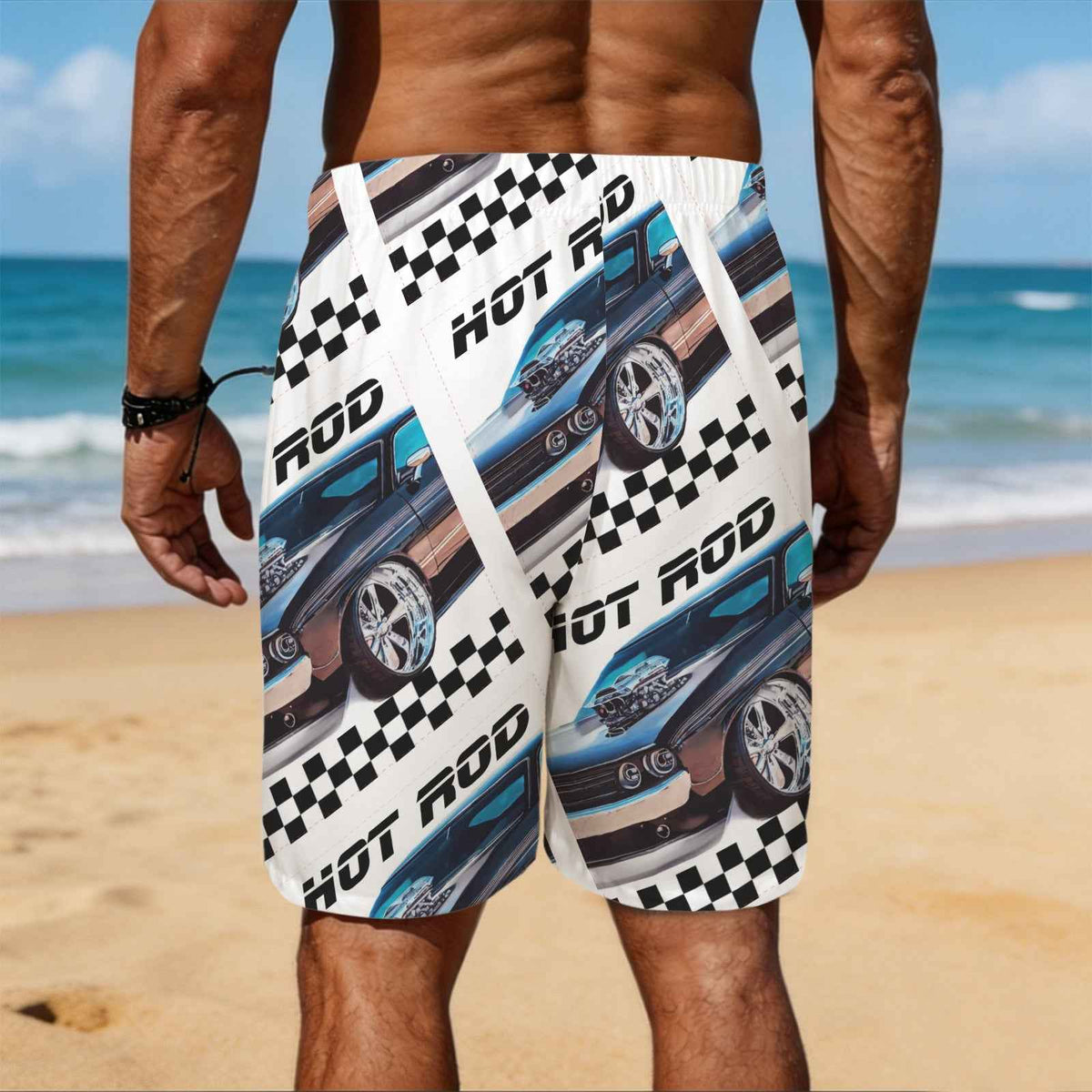 Hot Rod Muscle Car Men's All Over Print Elastic Beach Shorts