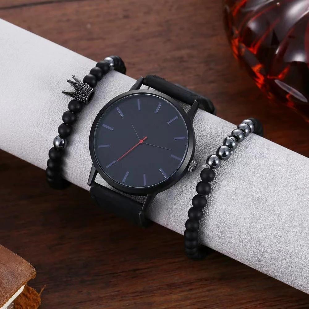 Men's Large Dial Casual Simple Scale Frosted Band Quartz Crown Bracelet/Watch